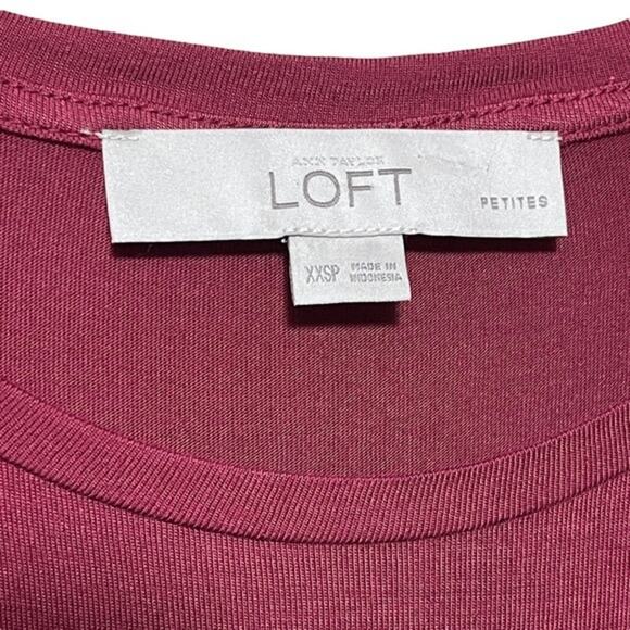 Ann Taylor LOFT Short Sleeve Ruffle Babydoll Burgundy XXSP - Picture 4 of 5